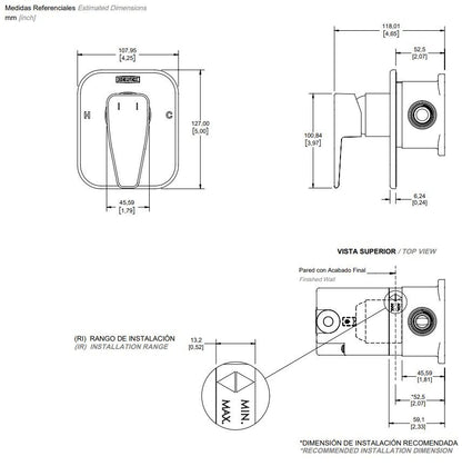 Helvex - Mezc. P/Reg/Tina Piazza Pia-200 Cromo S/Desv.