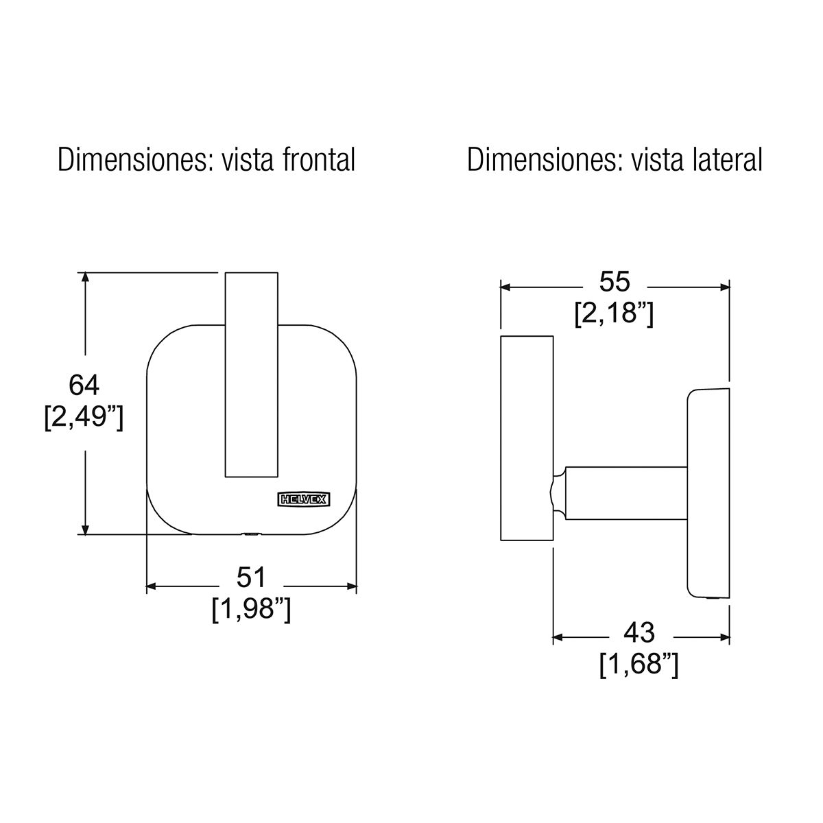 Helvex - Gancho Sencillo Piazza Pia-106 Cromo