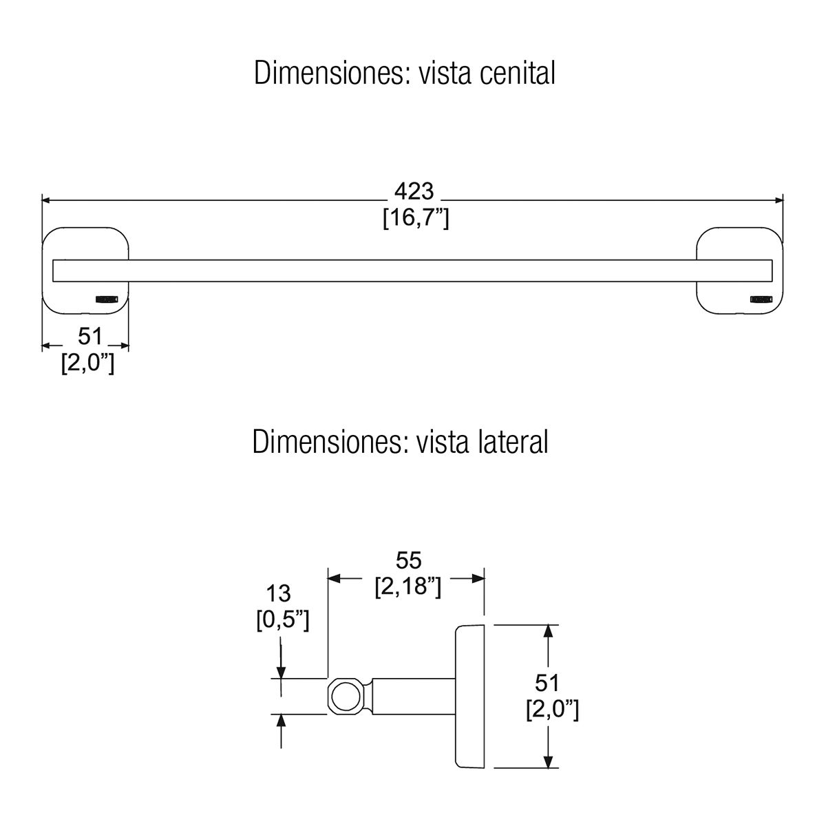 Helvex - Toallero Barra Piazza Pia-105 Cromo