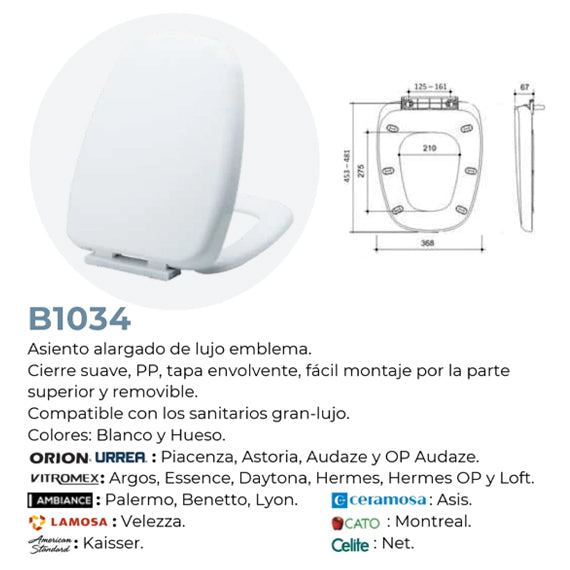 R&T - Asiento Alarg. R&T B1034B C.Lento Bco.(Loft-Argos)