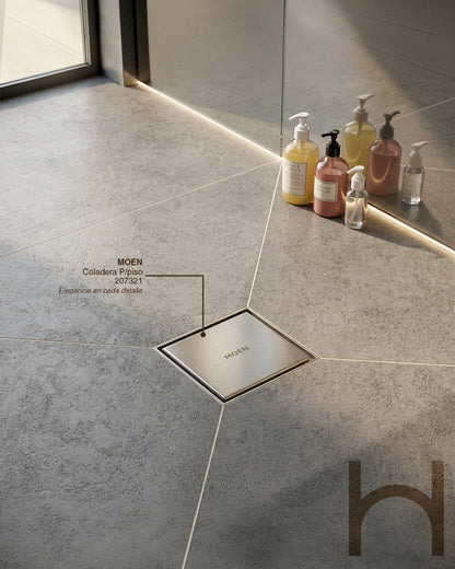 Moen - Coladera P/Piso Moen 207321 Cuad. (Ins. Ceram.)