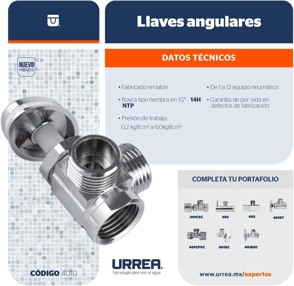 Urrea - Llave Angular Fig. 401Sc S/Contra Tuerca