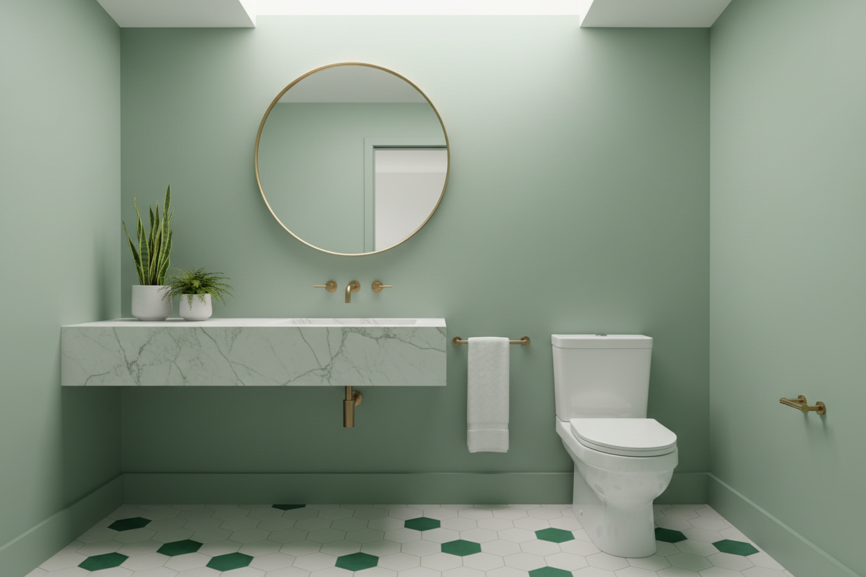Baño verde minimalista y elegante